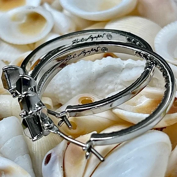 Karl Lagerfeld Hoop Earrings Black & silver NWT - Picture 4 of 10